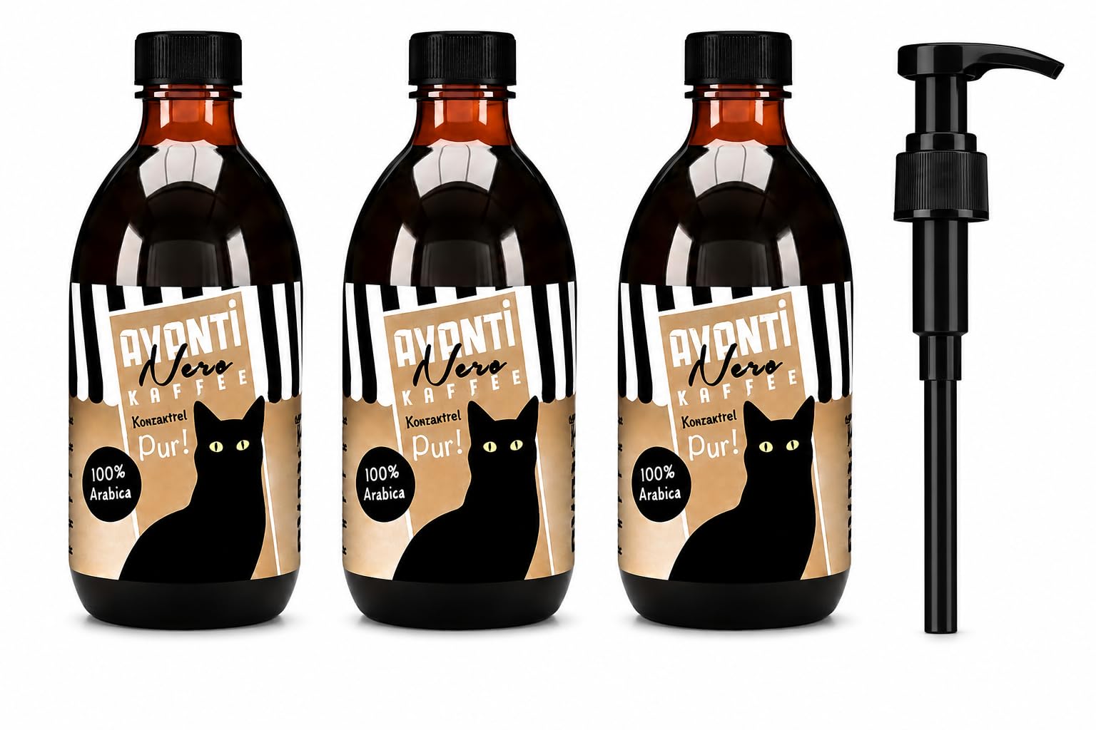 3 x AVANTI Nero Kaffeekonzentrat Pur, 100% Arabica, 1.500 ml, ca. 150 Portionen, Flüssiges Kaffeekonzentrat für Eiskaffee, Cold Brew, Latte & mehr – präzise dosiert mit Pumpspender
