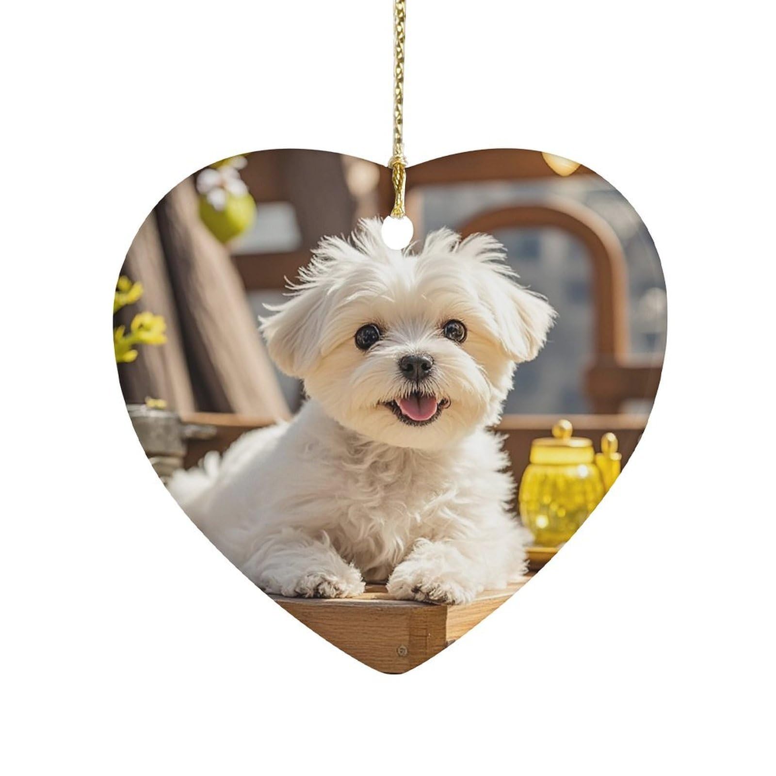 Fekiloot Style Cute Maltese Puppy Dog Ceramic Ornament Home Decor Keepsake