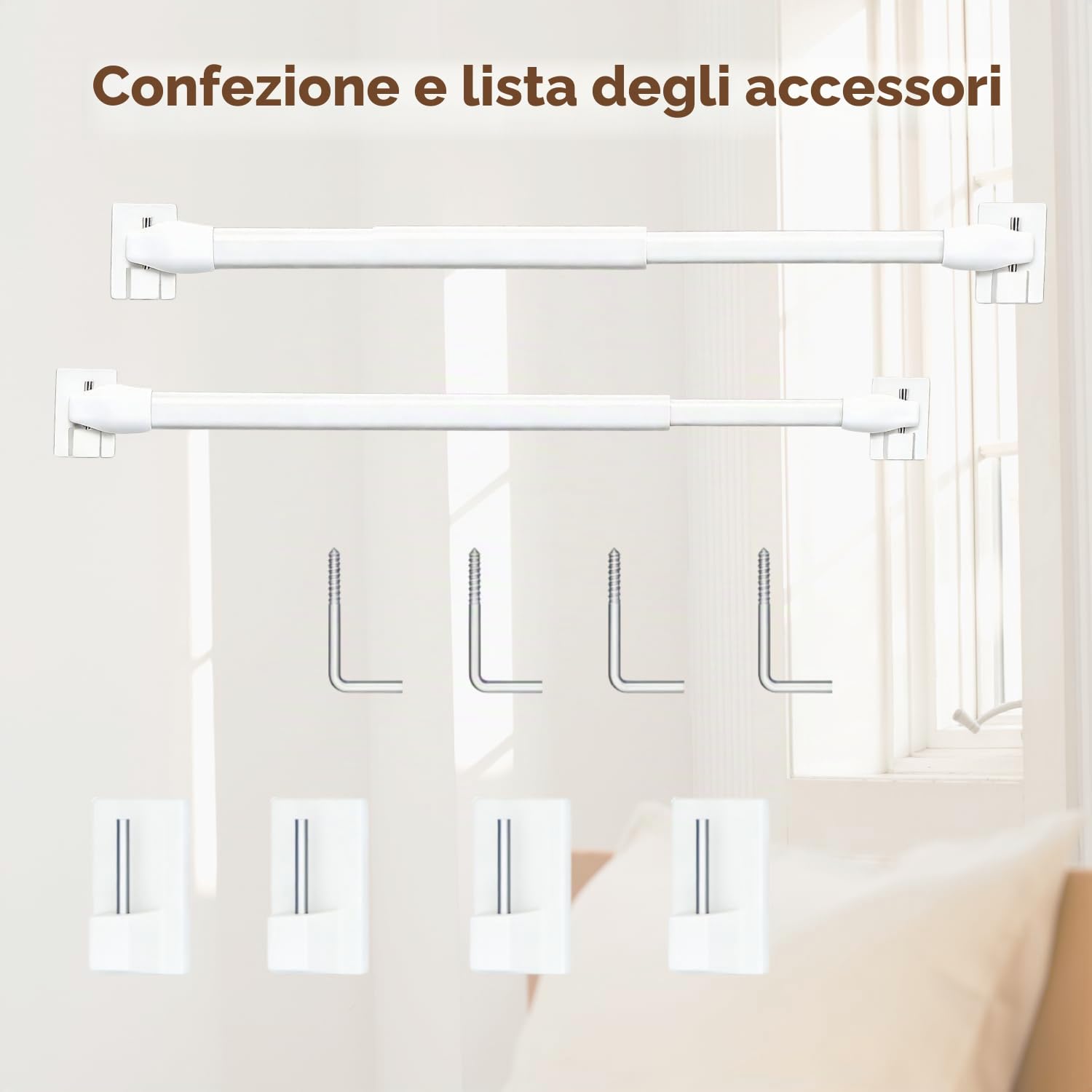 Asta per Tende Plastica Regolabile 2 Pezzi 30-50CM Bianco