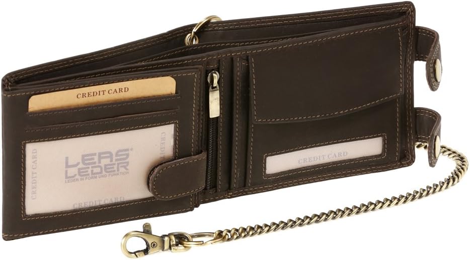 LEAS MCL Biker Mens & Ladies Wallet with chain (including Giftbox), Genuine Leather, brown - ''LEAS Chain-Series''