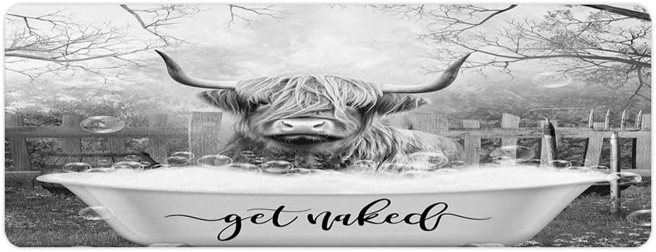 Boziqr Get Naked Bath Mat, Funny Cow Soft Bathroom Rugs, Farmhouse Grey Bath Mats for The Bathroom 17 x 48 Inches
