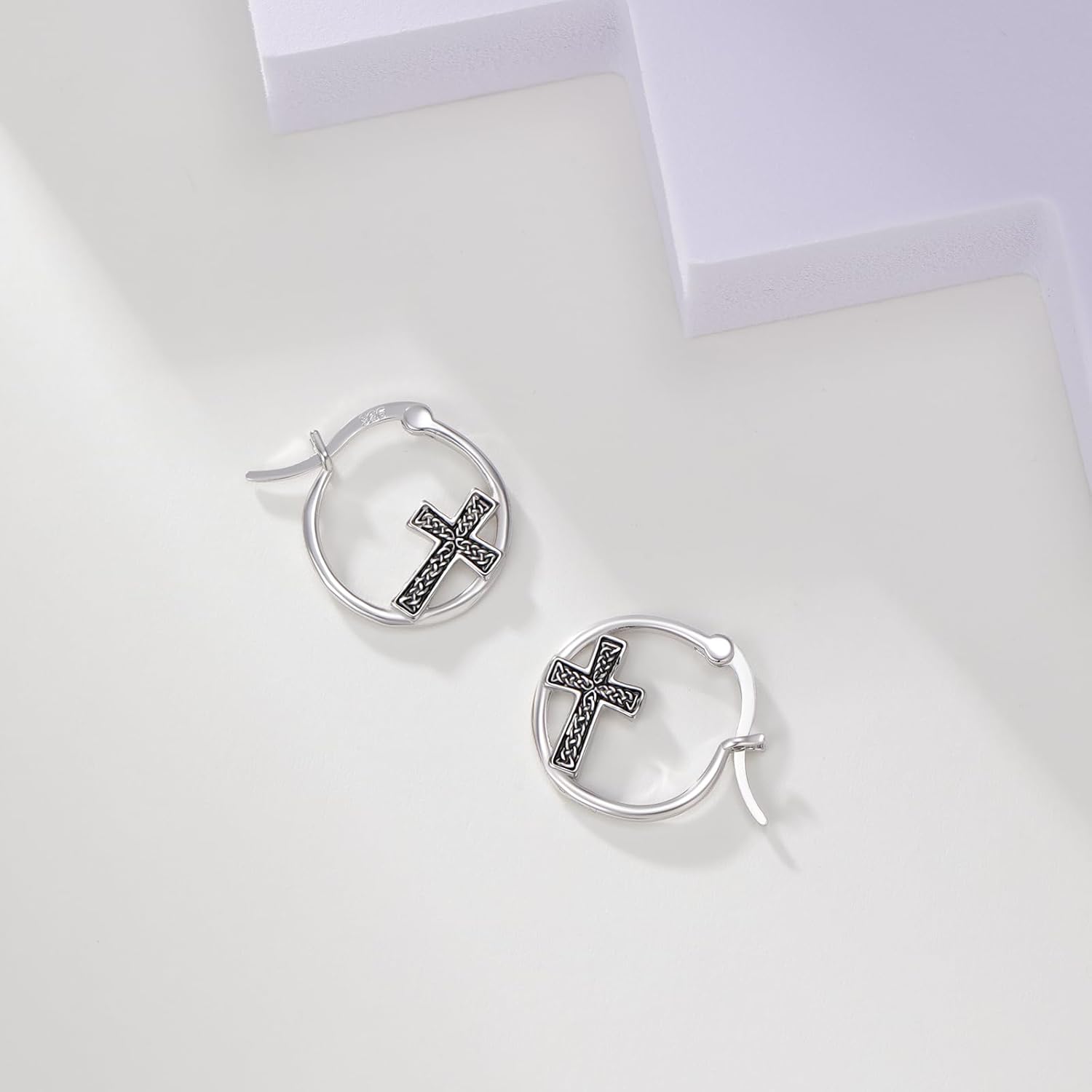 S925 Sterling Silver/Orthodox/Celtic/Anchor/Nail Cross Earrings Hoop Religiou Spiritual Jesus Cross Earrings Christmas Gift for Women Sensitive Ears - Image 5