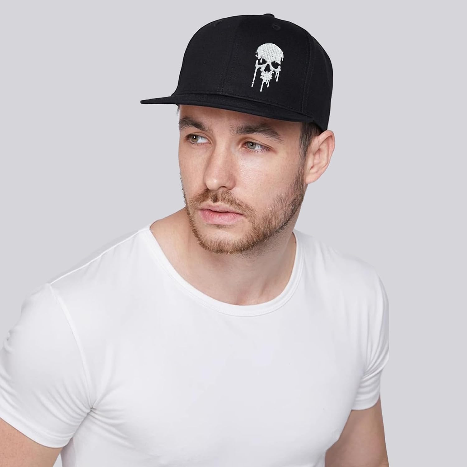 Skull Hats for Men Embroidered Baseball Cap for Women Black Flat Bill Snapback Hat Skeleton Dad Trucker Hats - Image 5