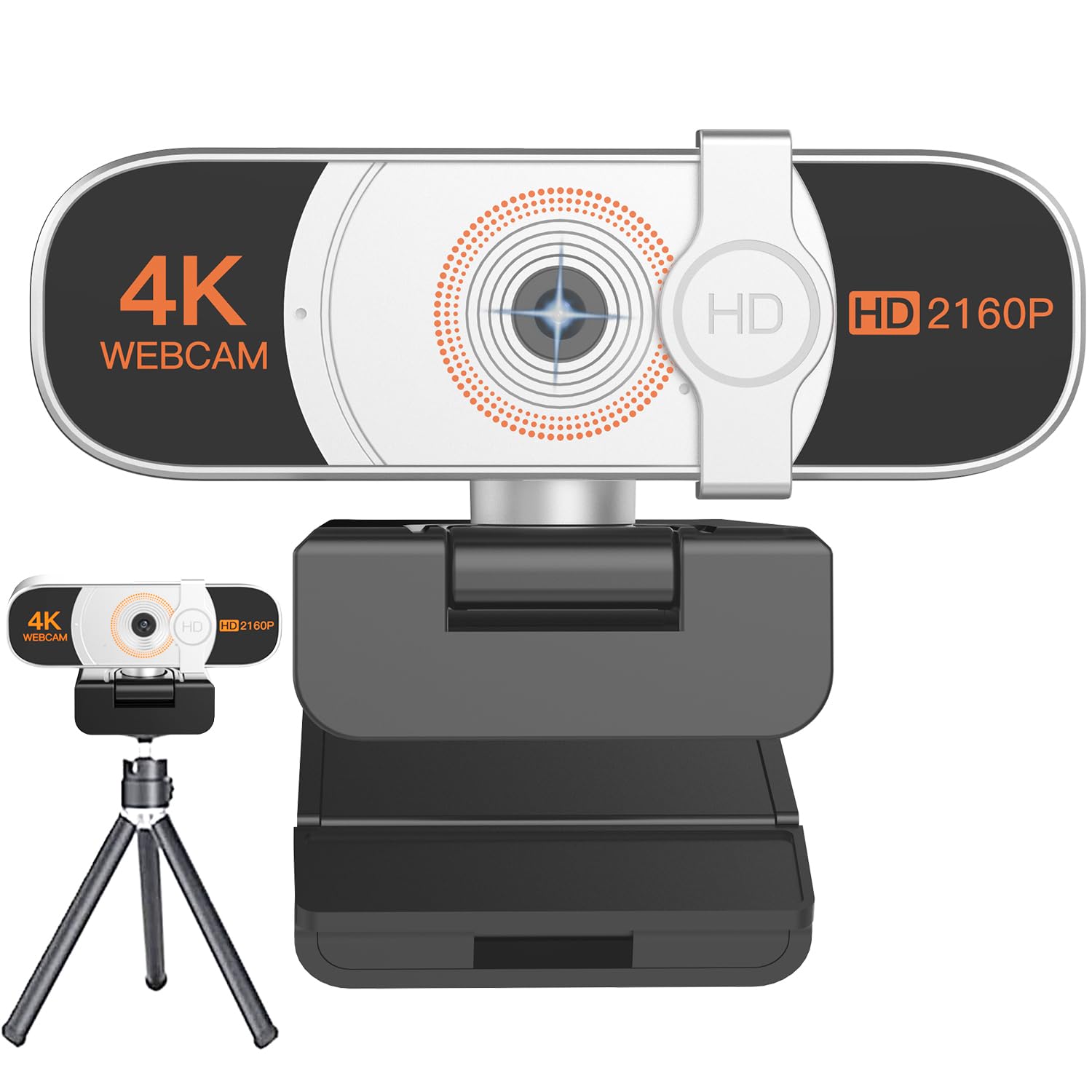 Webcam 4K, con copertura per la privacy, bilanciamento del bianco, webcam con microfono, Plug & Play, webcam 4K per PC/laptop/desktop, videochiamate, conferenze