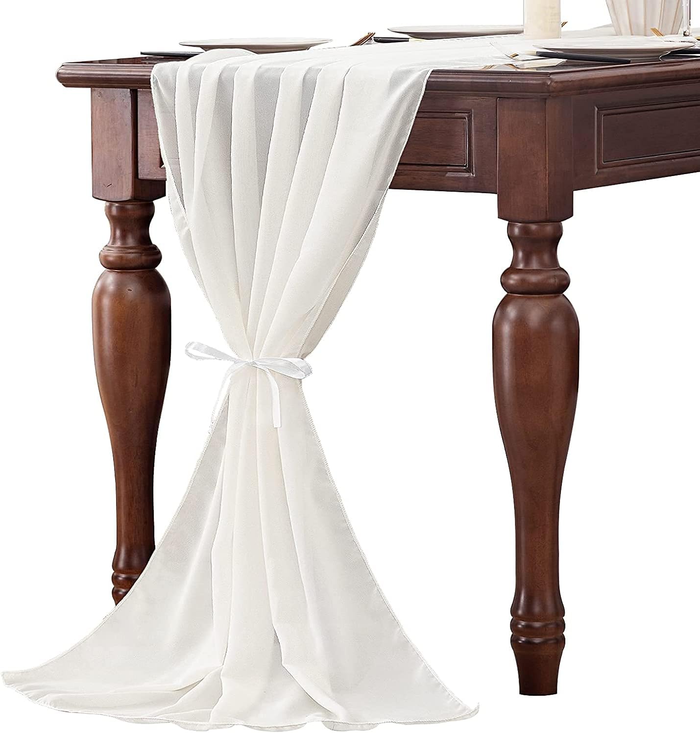 Chiffon Table Runner 29x120 Inches – Sheer Romantic Wedding Runner for Bridal Shower, Birthday, Engagement, Baby Shower, Anniversary, and Party Decorations – Elegant Flowing Fabric (Ivory)