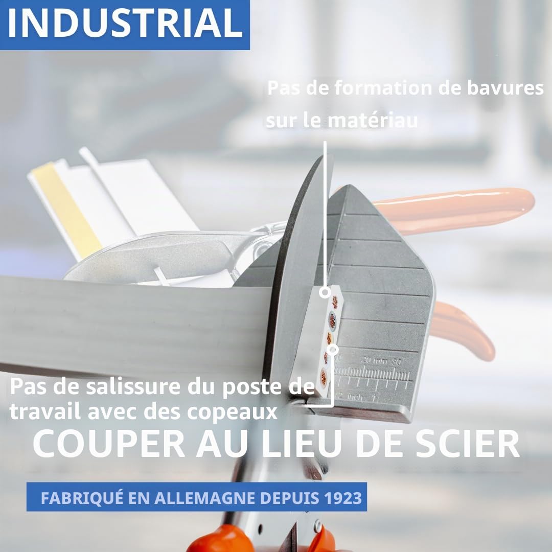 Original LÖWE Ciseaux à lattes professionnels 3.306/HÜ avec rapport de levier, butées à 90 degrés et lame extra longue – pour une coupe précise sur le plastique dur et plat, le PVC, le bois et le