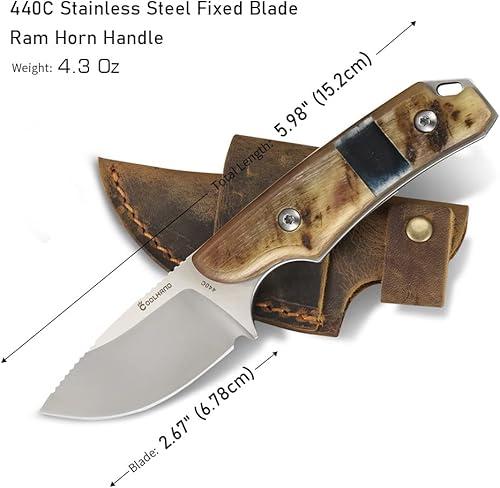 Miniatura 3 de Cool Hand Cuchillo de caza de supervivencia compacto de espiga completa, funda de cuero con hebilla para cinturón, hoja fija para exteriores, mango