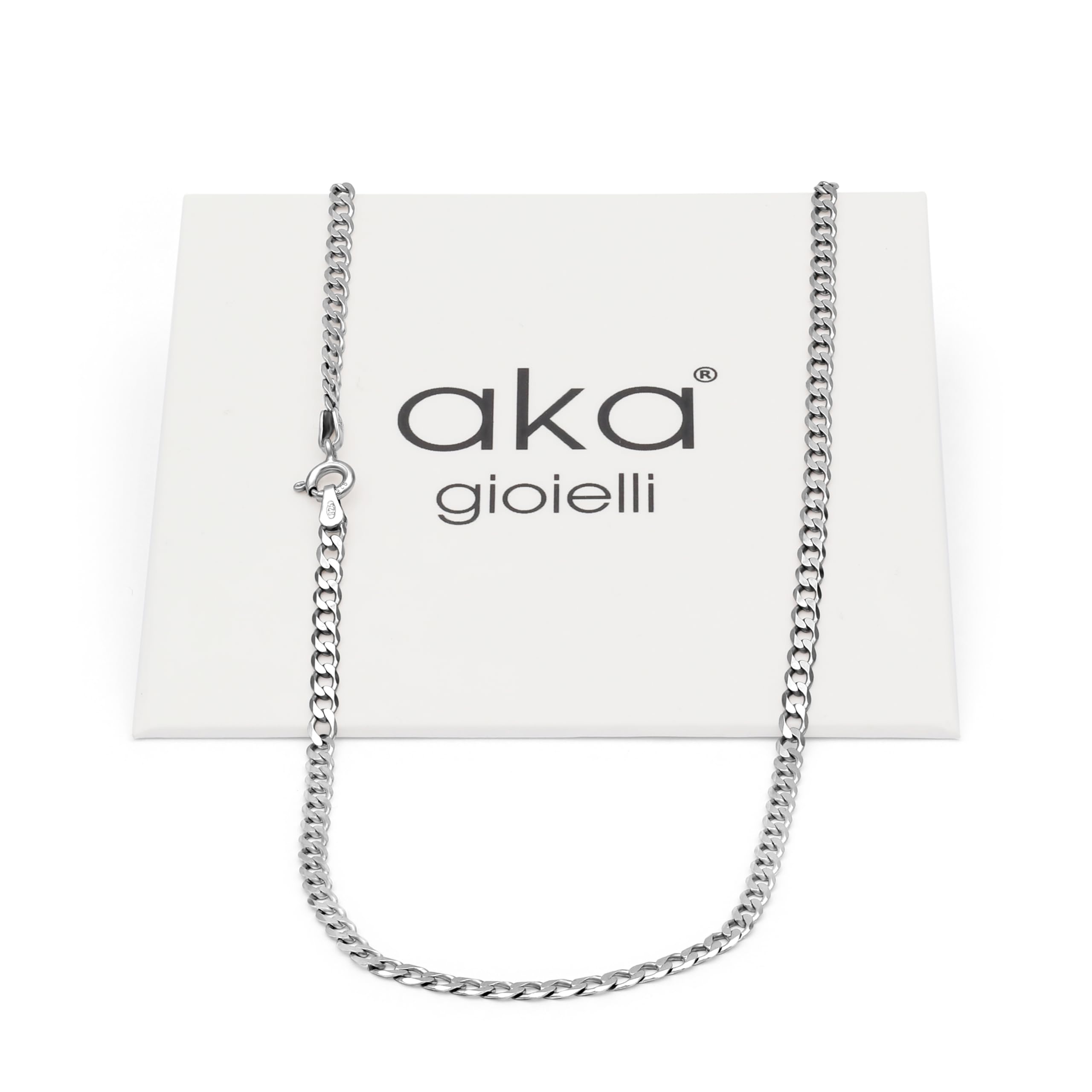 Aka Gioielli - Catenina Maglia Grumetta 3mm in Argento Sterling 925 Rodiato - Collana Argento Donna Uomo Lunghezza: 40 45 50 55 60 70 cm