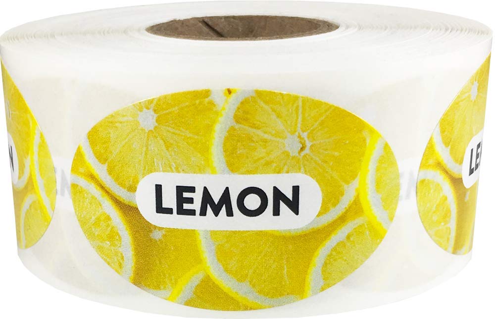 Lemon Grocery Store Food Labels 1.25 x 2 Inch Oval Shape 500 Total Adhesive Stickers