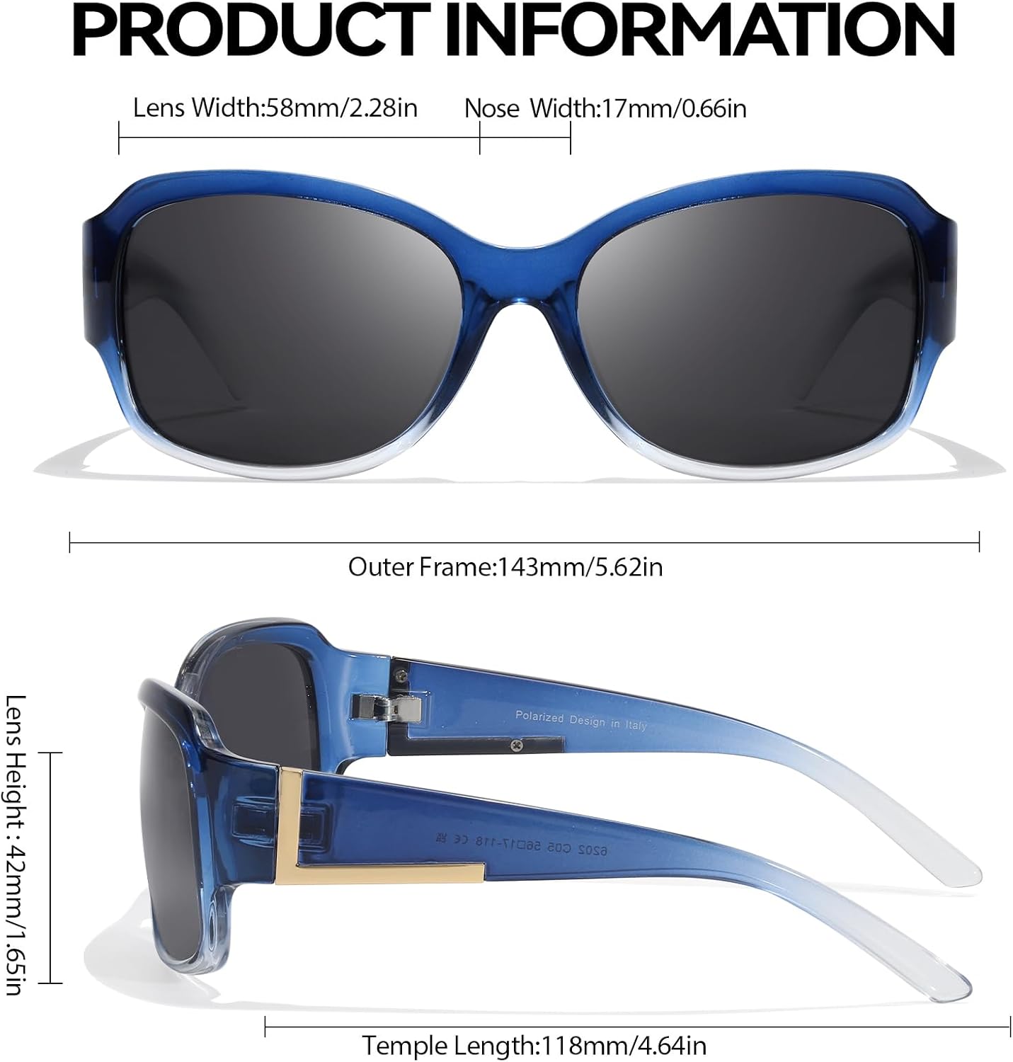 LVIOE Polarized Sunglasses for Women Fashionable Wrap Around Sunglasses with UV400 Protection LS6202 - Image 3