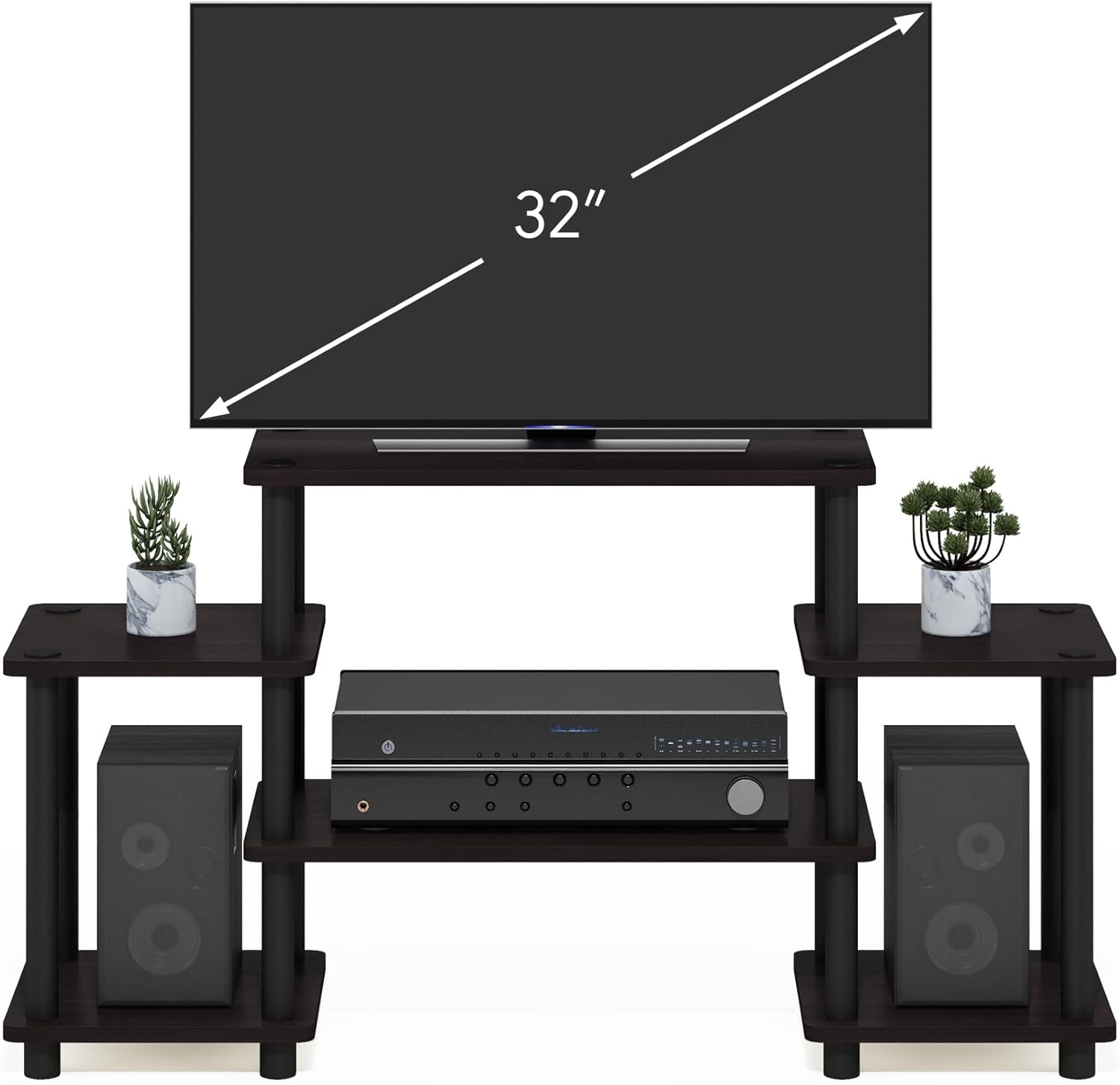 Furinno Turn-N-Tube No Tools Entertainment Center, Round, Square corner, Dark Walnut,11257DWN
