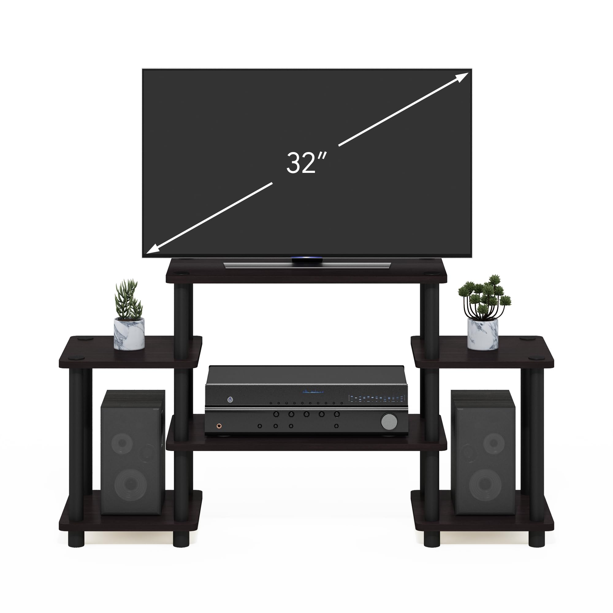 Furinno 11257DWN Mobile Porta TV, Marrone (Dark Walnut), Round Tube, Square Corner