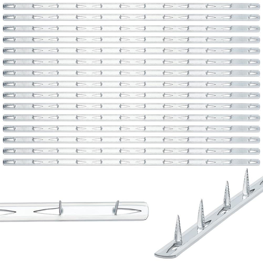 ORIGACH 30 tiras de metal para tapicería de 15.7 pulgadas, tiras de tachuelas galvanizadas plateadas con tira de goma transparente diseñadas para muebles, sillas y sofás