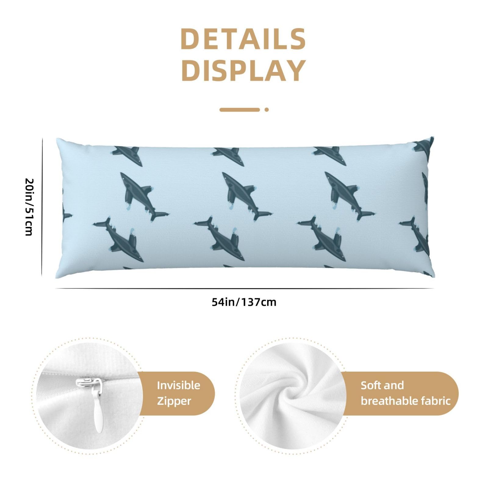 Buewutiry Cartoon Cool Cute Shark_A Body Pillow Cover - Breathable Body Pillow Pillowcase, Super Soft Long Body Pillow Case Cover with Zipper 20x54in