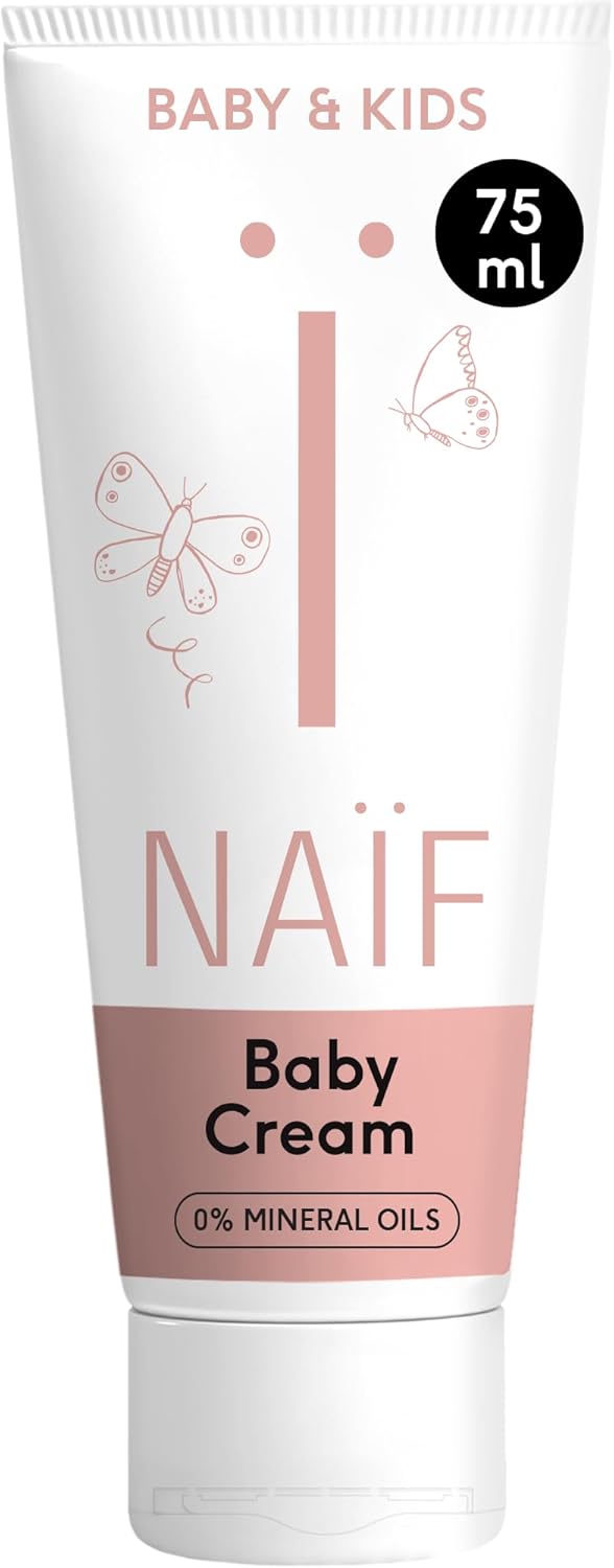 Naif, Vette Crème voor Baby & Kids, Voedt de droge en eczeem gevoelige huid, Geen minerale oliën, parabenen en microplastics, met natuurlijke ingrediënten zoals zoete amandelolie, 100% Vegan, 75ml
