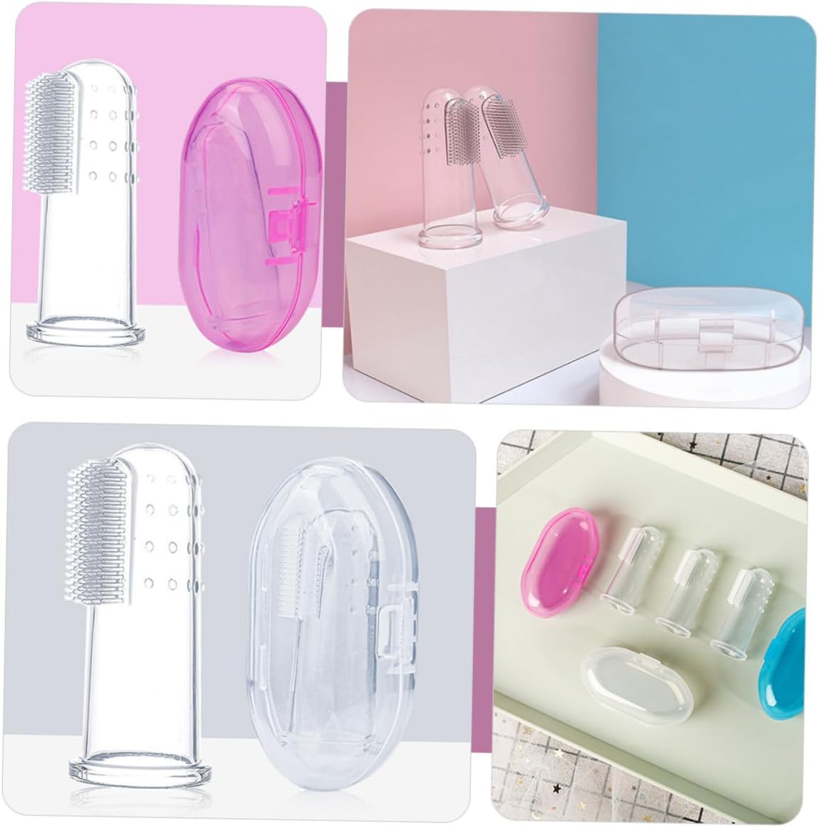 9pcs Finger Toothbrush with Storage Boxes Food-Grade Silicone Soft Bristle Teething Relief Oral Massager for Newborns and Years