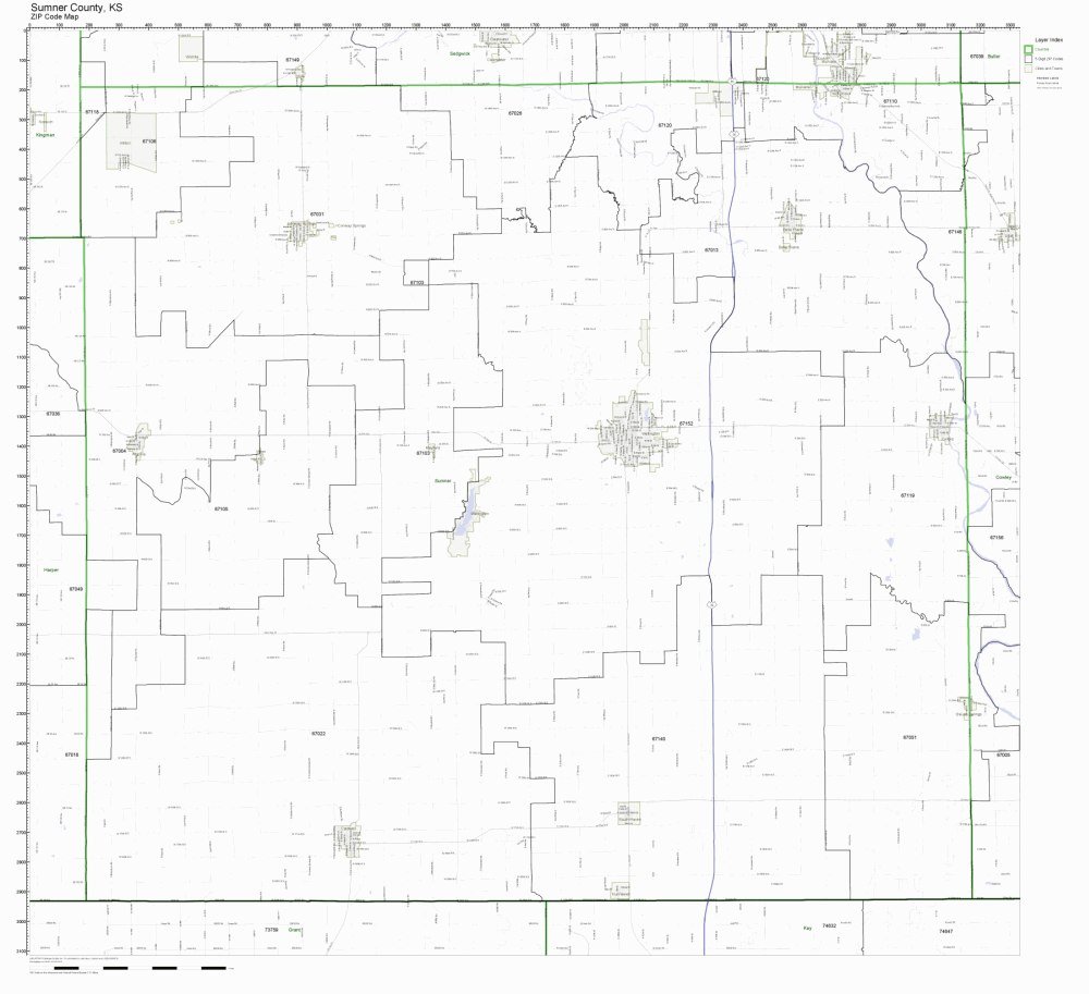 Sumner County, Kansas KS ZIP Code Map Not Laminated Office Products