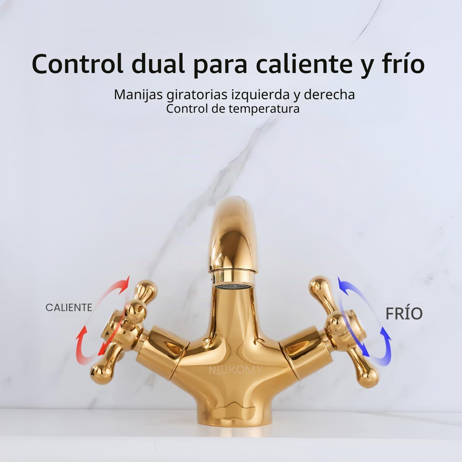 Grifo de Lavabo Latón Dorado, Grifo Baño Dos Manijas, Grifo Mezclador Baño Fregadero, Grifería de Lavabo Agua Fría y Caliente con Tubo Flexible