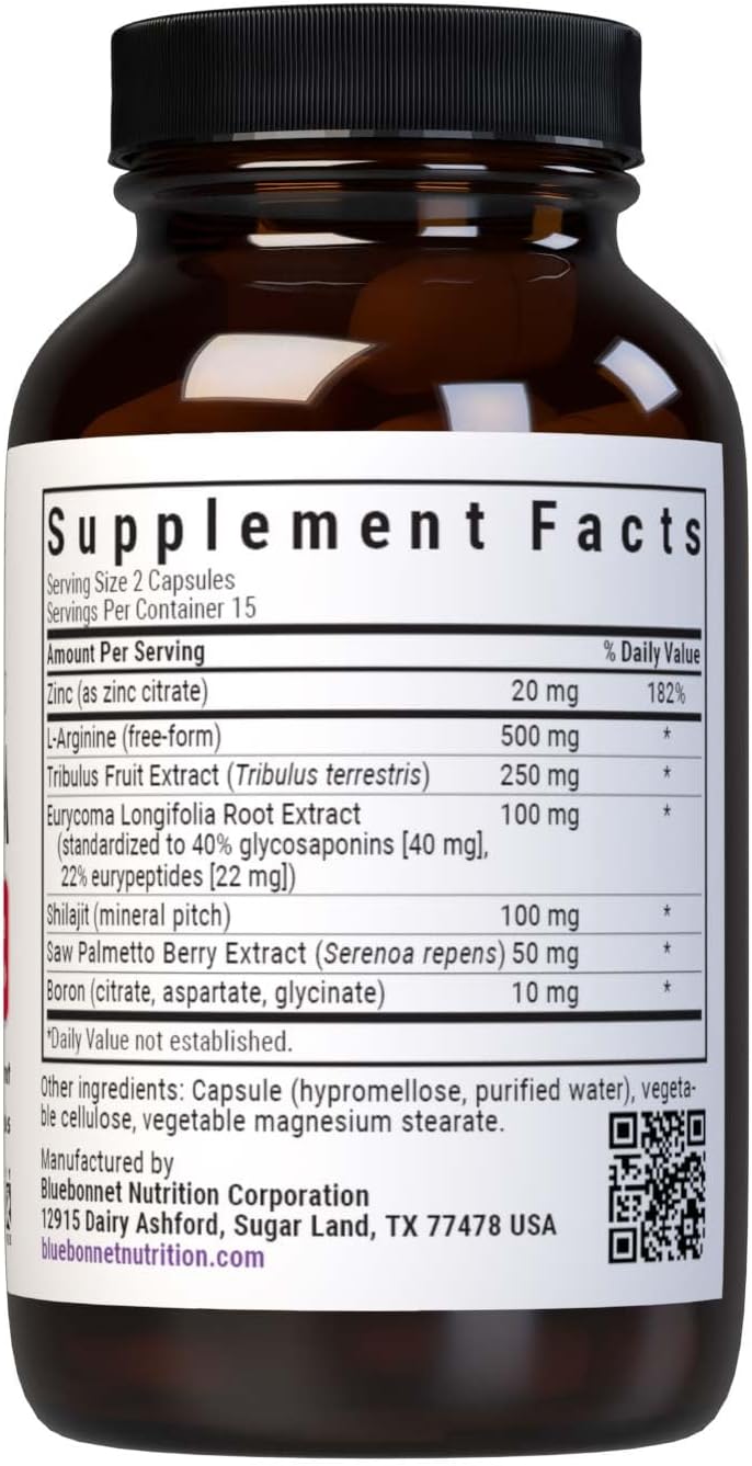 Bluebonnet Nutrition Intimate Essentials for Him, Testosterone & Libido Boost*, on-GMO, Vegan, Kosher Certified, Gluten-Free, Soy-Free, Milk-Free, 30 Vegetable Capsules, 15 Servings