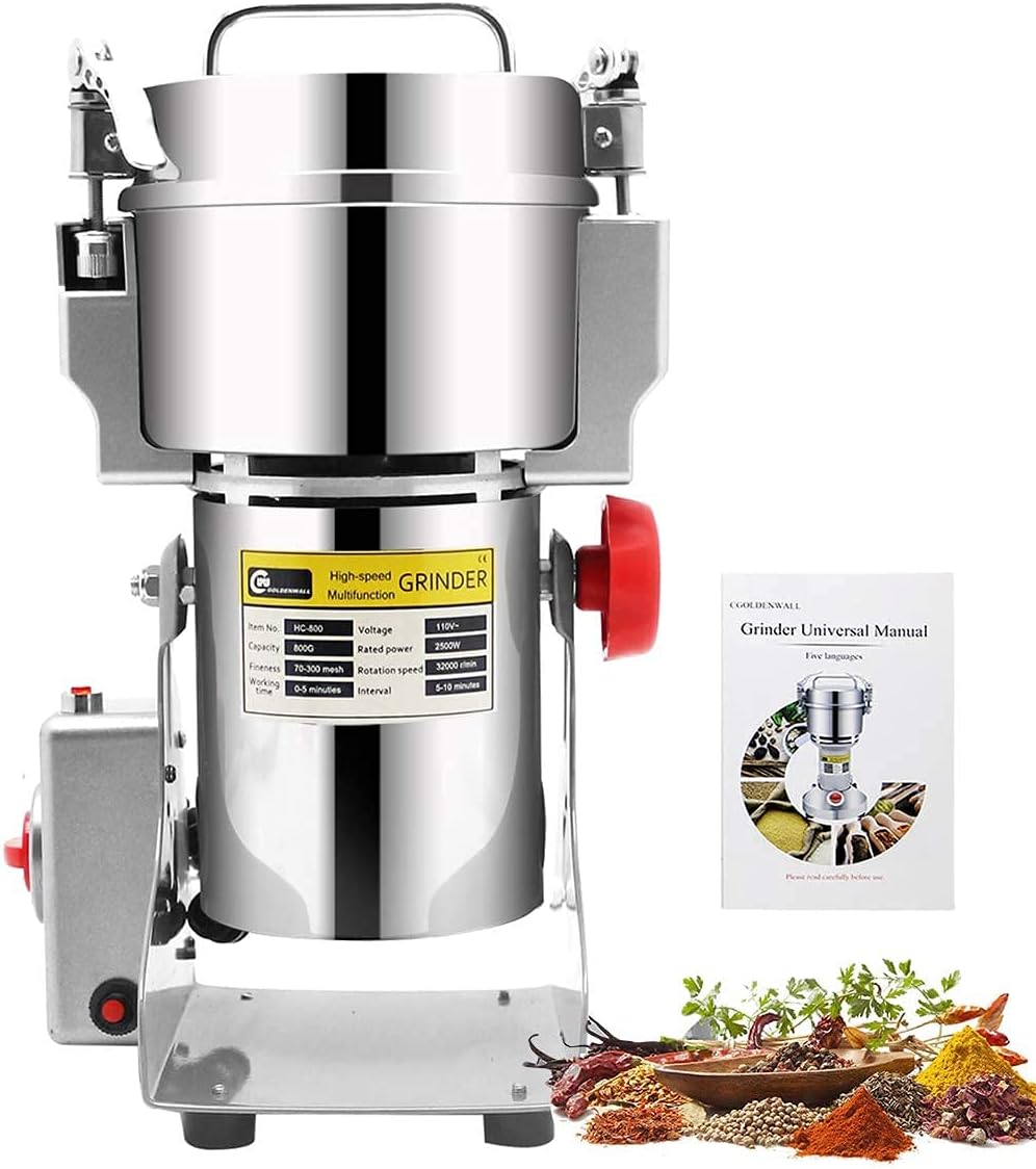 CGOLDENWALL High-Speed Electric Grain Grinder Mill, Stainless Steel, 300g, 220V, Commercial Grain Mill, Spice Grinder, Pulverizer for Dried Cereals, Grains, Spices, Herbs