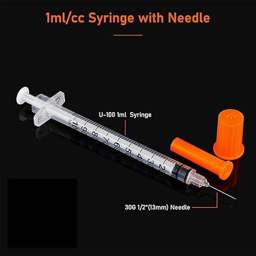 Miniatura 6 de Jeringa de 0.0 fl oz con aguja de 1/2 pulgada de 30 Ga, envuelta individualmente, paquete de 20