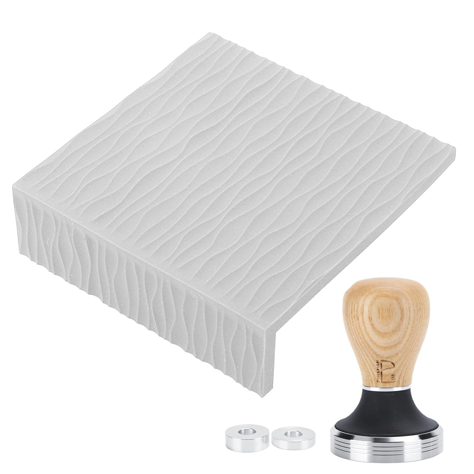 Juego de compactador de café de 58mm, mango de haya, martillo de café de acero inoxidable, Kit de tapete de apisonamiento en relieve para Baristas de café en casa (Gris)