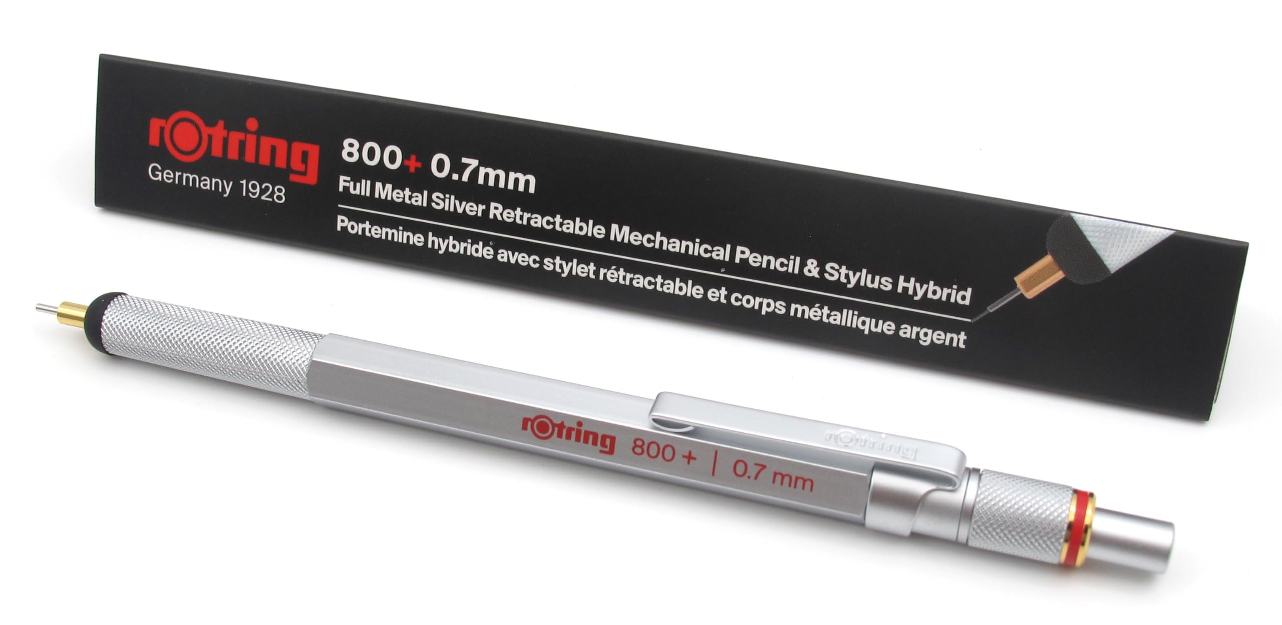 800+ Mechanical Pencil With Touchscreen Stylus - 0.7mm - Unique Twist & Click Action - Silver Metal Barrel - Gift Boxed