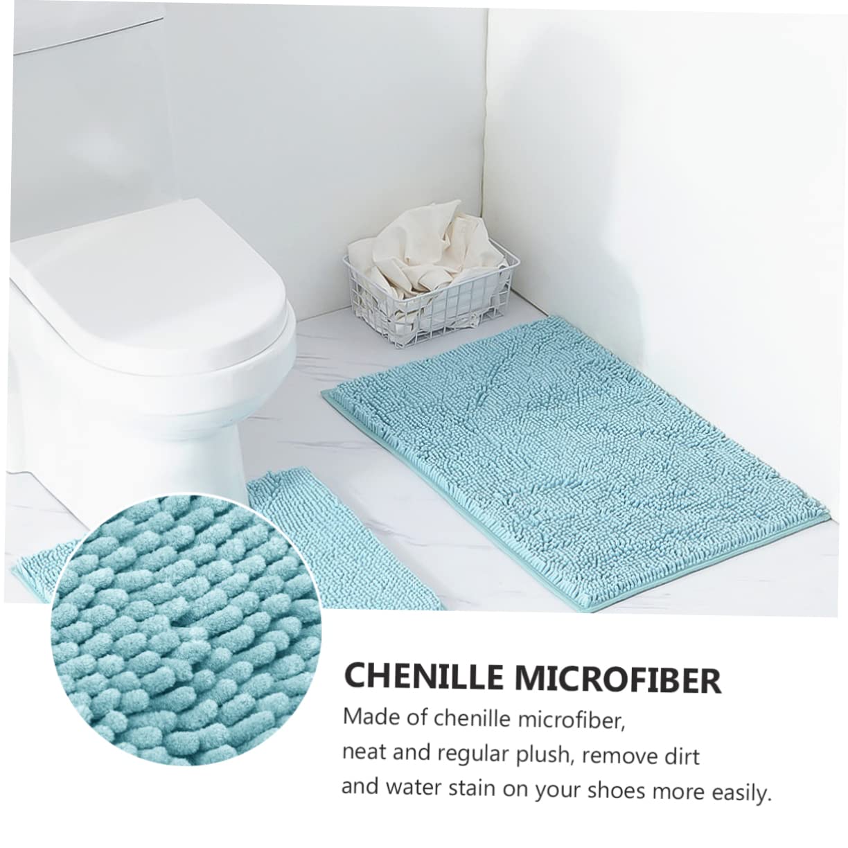 Tapis de Bain Absorbants et Antidérapants Bleu en Chenille Lot de 2 Faciles à Nettoyer, pour Salle de Bain Cuisine