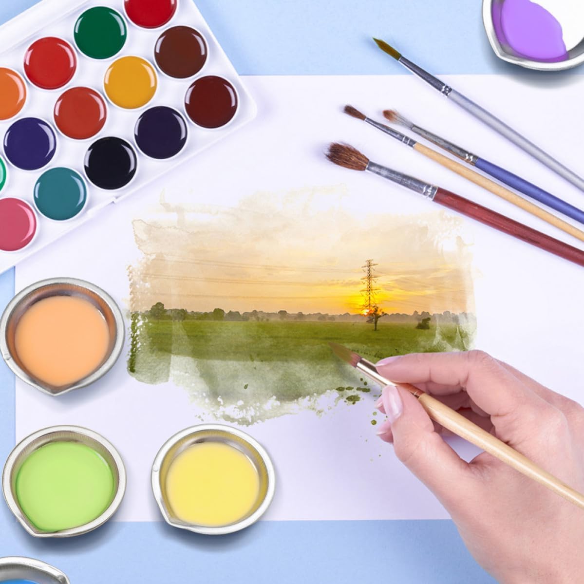 24pcs Stainless Steel Watercolor Mixing Tray for Painting