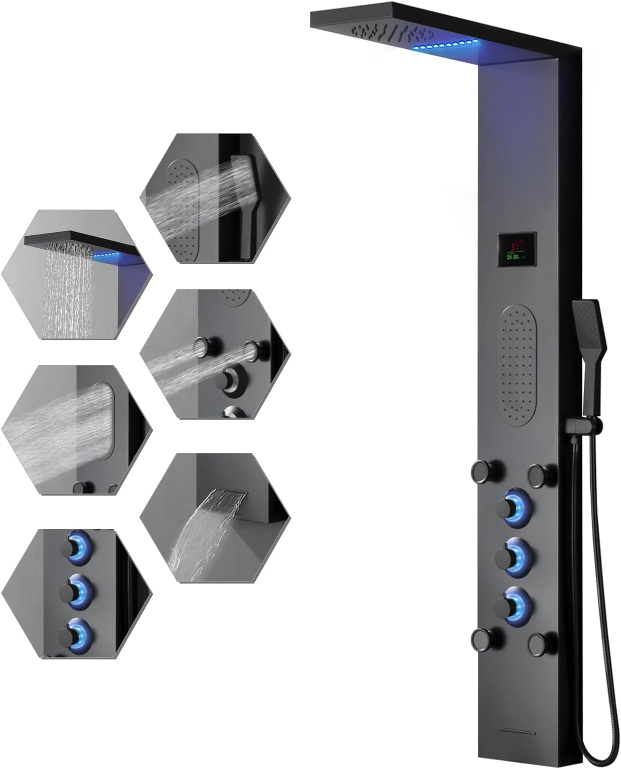 ROVOGO Shower Panel Tower System with LED Lights No Battery Needed