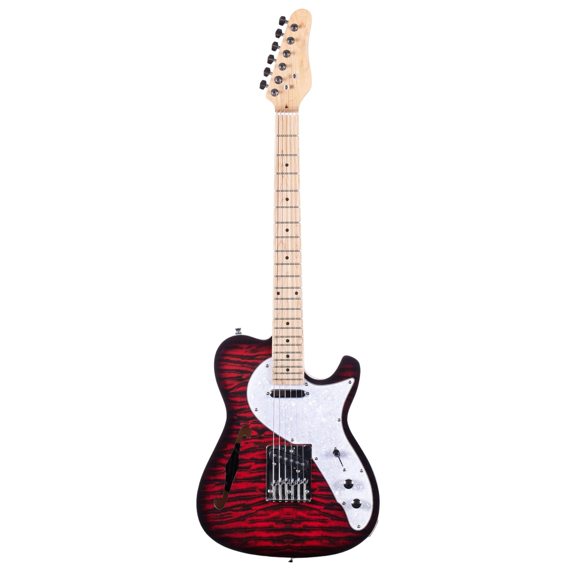Standard Gitara Elektryczna Profesjonalna Gitara Elektryczna Jazzowa F Hole Z Chromowanymi Tunerami Basswood Humbucker Pickup(Red)