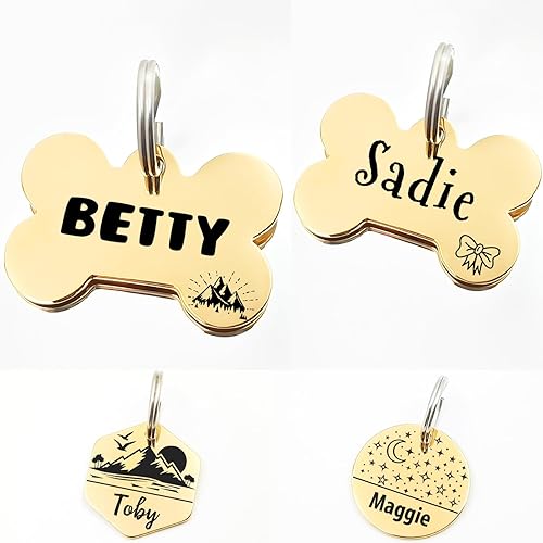 Miniatura 6 de Bonita placa de identificación de mascotas de acero inoxidable grabada en ambos lados, etiquetas personalizadas para gatos y perros para colgante