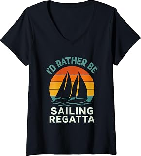 Womens I’d Rather Be Sailing Vintage Sunset Boat Racing Art V-Neck T-Shirt