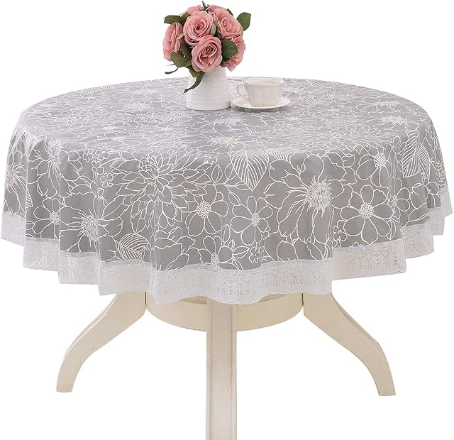 JSJSYO Round Tablecloth Wipe Clean 180cm Waterproof Wrinkle Free Stain Resistant Washable Polyester Table Cloth Tablecloths PVC for Circular Table for Dinning Room Kitchen Garden Balcony