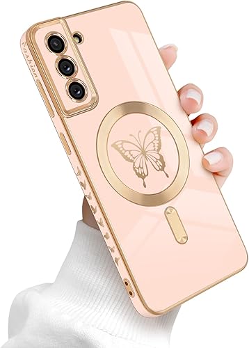 Funda magnética para Samsung Galaxy S21 Plus 5G, bonita funda con borde chapado en mariposa con MagSafe para mujeres, niñas y hombres, TPU suave, a