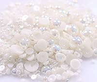 Vista 2 de YAKA 3000 unidades, 1 caja de 7 tamaños, redondas, parte trasera plana, cuentas de media perla, cuentas sueltas, álbum de recortes para manualidades