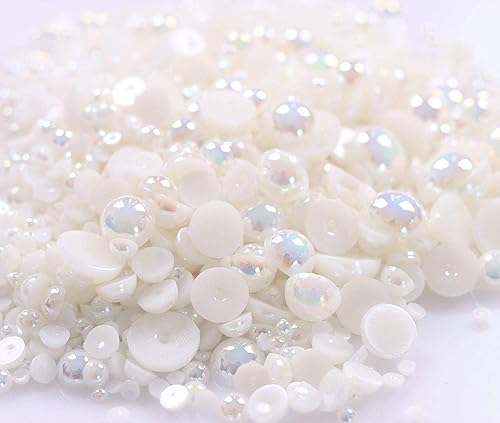 Miniatura 2 de 3000 unidades, 1 caja de 7 tamaños, redondas, con parte trasera plana, cuentas sueltas de media perla, álbum de recortes, manualidades (cuentas