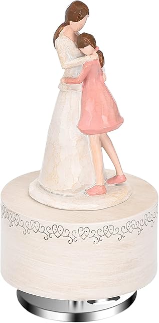 Music Box Sculpted Hand-Painted Embracing Mother & Daughter Musical Figure Warm Birthday Festival Gift for Mom/Daughter
