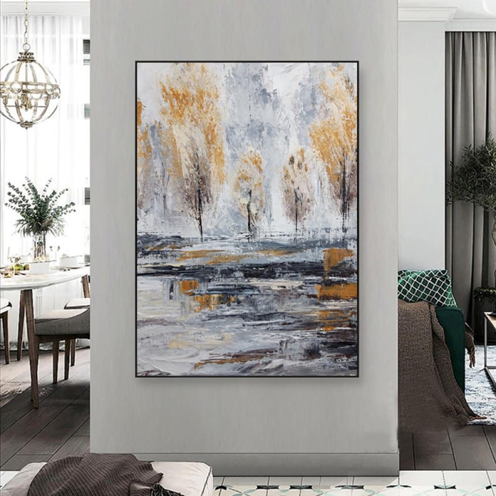 Peinture à l'huile moderne et tableau de forêt abstraite minimaliste sur toile
