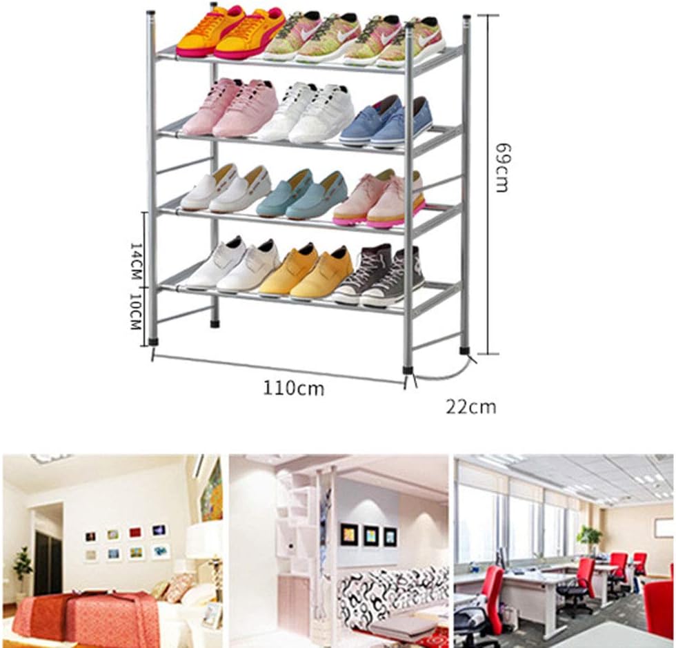 4-Tier Free Standing Shoe Rack Metal Iron of Expandable and Adjustable Shoes Organizer Stackable Shoe Shelf for Entryway Doorway White