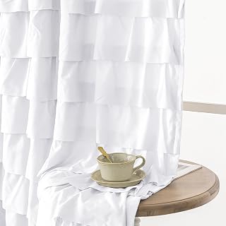 Kotile White Ruffle Curtain for Bedroom Gypsy Layered 52 x 80 Inch, 1 Panel
