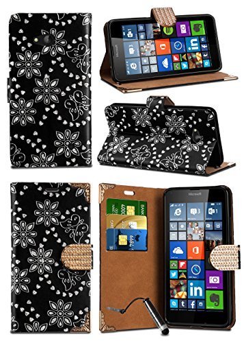 Image of Unbranded Compatible with HTC Desire 510 / A11 - Sparkle Glitter Crystal Diamond Encrusted Closure Tab Wallet Flip Case Cover with Integrated Stand with MINI Capacitive Stylus in BLACK