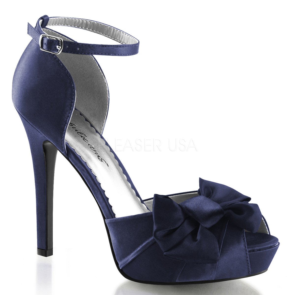 Pleaser LUMINA-36 Womens Shoes, Navy Blue Satin, Size 7