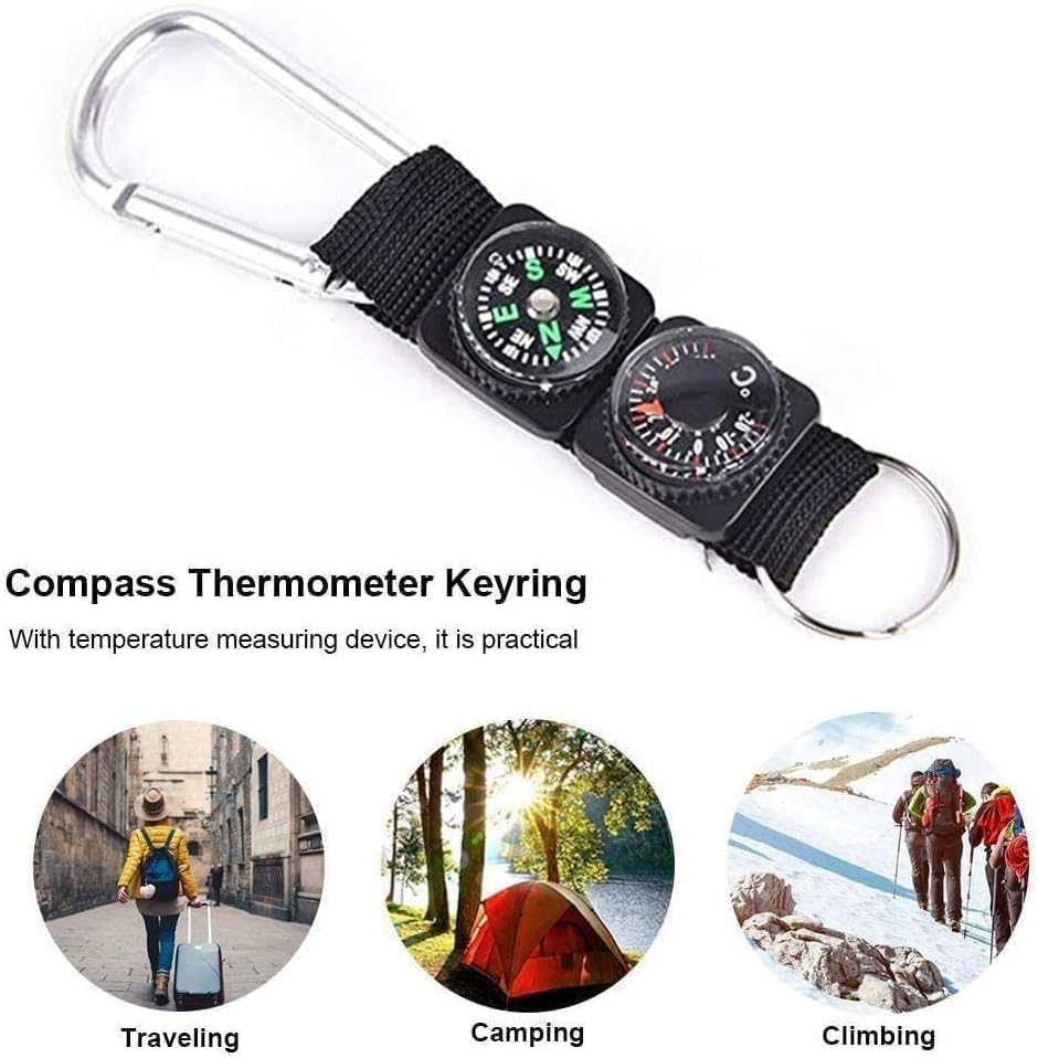 Black Carabiner Key Chain Compass Thermometer Metal Camping Outdoor Gadgets Hiking Survival to Multifunctional Mountaineering Sports Outdoor Recreation Accessories