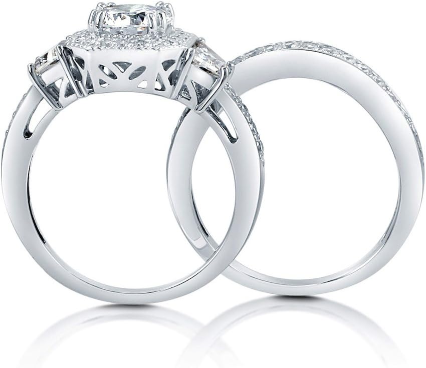 BERRICLE Sterling Silver Cubic Zirconia Vintage Inspired Art Deco Wedding Engagement Rings for Women, Halo/Eternity Styles, Round Cut CZ