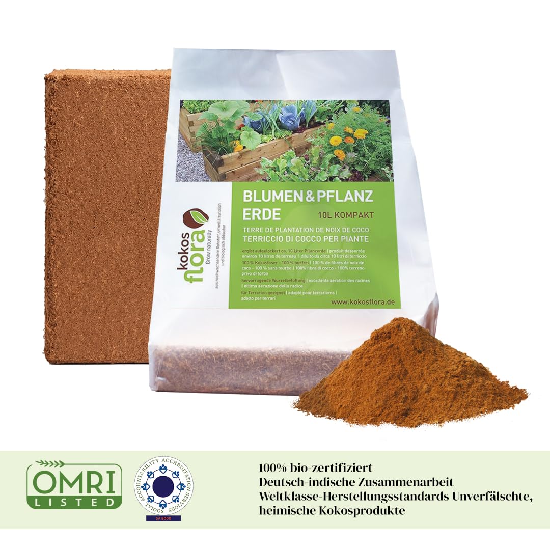 100L Kompakt - Premium Kokoserde in Beutel - Torffrei - Ideal für den Anbau von Gemüse, Obst und Keimung von Sämlingen mit Startdüngung (10 x 10L - 100L Kokos Blumenerde)
