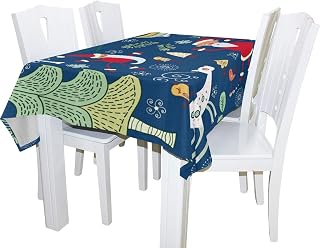 Aluy's boutique Santa Claus and Deer Among The Trees Kitchen Printed Tablecloth in Washable Polyester for Dinner Parties, Buffet Table,Wedding Holiday Decor,Summer and Outdoor Picnics,54x54inch