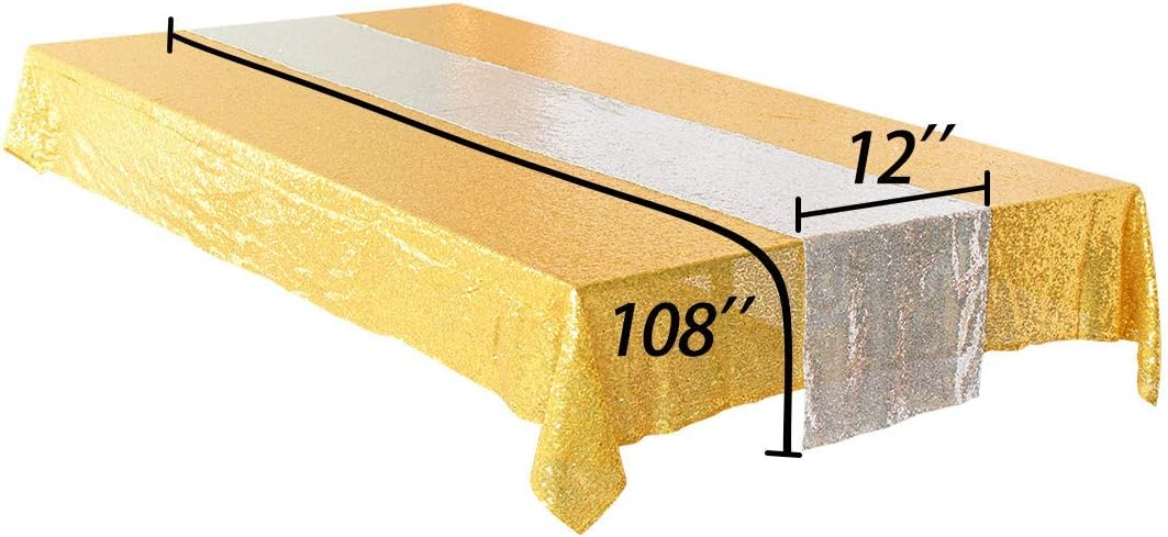 10 Pack Gold Table Runner 12x108 inch Sequin Table Runner Party Decor Glitter Table Linens Runner Sparkly Dinner Party Supplies Fabric for Baby Shower Holiday Celebration