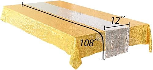 Miniatura 6 de Paquete de 10 caminos de mesa dorados de 12 x 108 pulgadas, con lentejuelas, decoración de fiesta, ropa de cama con purpurina, suministros de tela