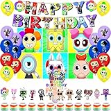 Lemoneon Dandy's World Birthday Party Decorations Supplies Happy Birthday Banner Cake Cupcake Toppers Balloons Background